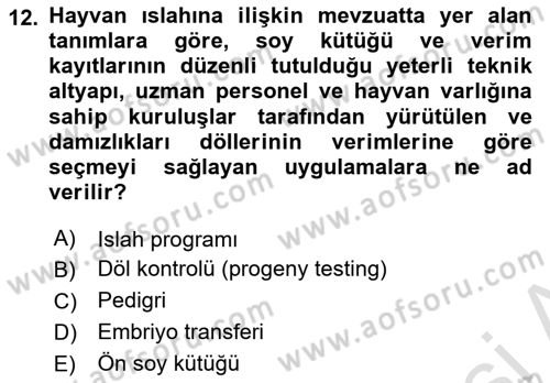 Veteriner Hizmetleri Mevzuatı ve Etik Dersi 2025 - 2026 Yılı Yaz Okulu Sınav Soruları 12. Soru
