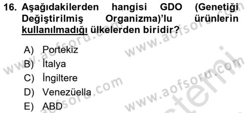 Veteriner Hizmetleri Mevzuatı ve Etik Dersi 2025 - 2026 Yılı Yaz Okulu Sınav Soruları 16. Soru