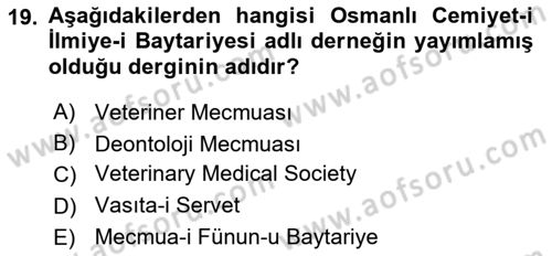 Veteriner Hizmetleri Mevzuatı ve Etik Dersi 2025 - 2026 Yılı Yaz Okulu Sınav Soruları 19. Soru