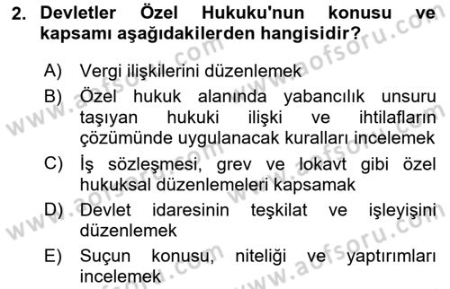 Veteriner Hizmetleri Mevzuatı ve Etik Dersi 2025 - 2026 Yılı Yaz Okulu Sınav Soruları 2. Soru