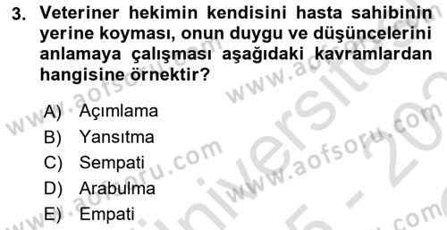 Veteriner Hizmetleri Mevzuatı ve Etik Dersi 2025 - 2026 Yılı Yaz Okulu Sınav Soruları 3. Soru