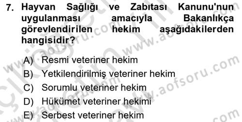 Veteriner Hizmetleri Mevzuatı ve Etik Dersi 2025 - 2026 Yılı Yaz Okulu Sınav Soruları 7. Soru