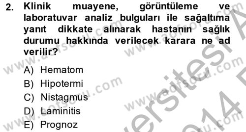 Temel Klinik Bilgisi Dersi 2013 - 2014 Yılı (Vize) Ara Sınav Soruları 2. Soru