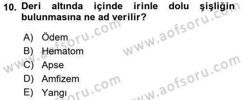Temel Klinik Bilgisi Dersi 2015 - 2016 Yılı (Vize) Ara Sınav Soruları 10. Soru