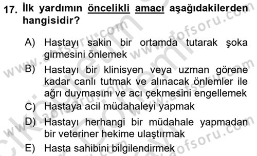 Temel Klinik Bilgisi Dersi 2015 - 2016 Yılı (Final) Dönem Sonu Sınav Soruları 17. Soru