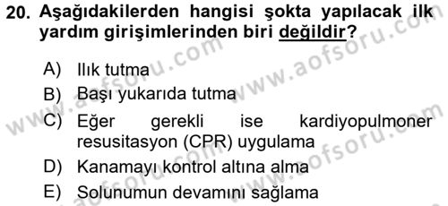 Temel Klinik Bilgisi Dersi 2016 - 2017 Yılı 3 Ders Sınav Soruları 20. Soru