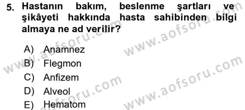 Temel Klinik Bilgisi Dersi 2016 - 2017 Yılı 3 Ders Sınav Soruları 5. Soru