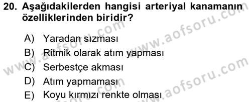 Temel Klinik Bilgisi Dersi 2016 - 2017 Yılı (Final) Dönem Sonu Sınav Soruları 20. Soru
