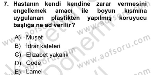 Temel Klinik Bilgisi Dersi 2016 - 2017 Yılı (Final) Dönem Sonu Sınav Soruları 7. Soru
