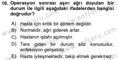 Temel Klinik Bilgisi Dersi 2017 - 2018 Yılı (Vize) Ara Sınav Soruları 10. Soru