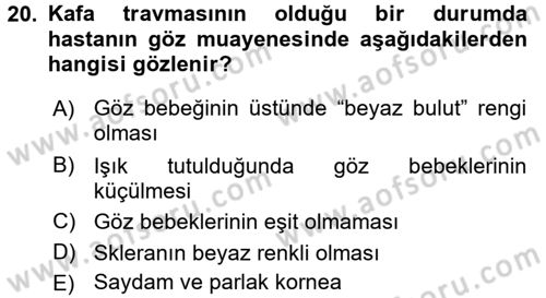 Temel Klinik Bilgisi Dersi 2017 - 2018 Yılı (Vize) Ara Sınav Soruları 20. Soru