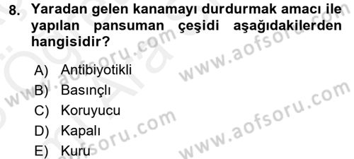 Temel Klinik Bilgisi Dersi 2017 - 2018 Yılı (Vize) Ara Sınav Soruları 8. Soru