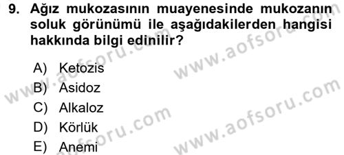 Temel Klinik Bilgisi Dersi 2017 - 2018 Yılı (Vize) Ara Sınav Soruları 9. Soru