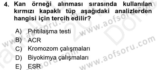 Temel Klinik Bilgisi Dersi 2017 - 2018 Yılı (Final) Dönem Sonu Sınav Soruları 4. Soru