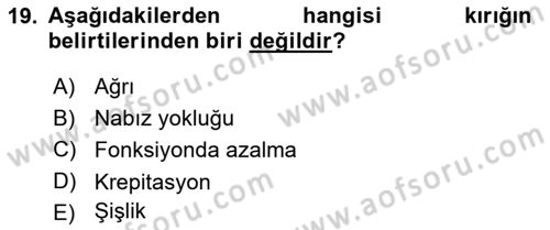 Temel Klinik Bilgisi Dersi 2018 - 2019 Yılı 3 Ders Sınav Soruları 19. Soru