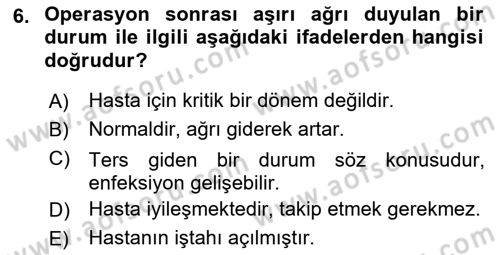 Temel Klinik Bilgisi Dersi 2018 - 2019 Yılı 3 Ders Sınav Soruları 6. Soru