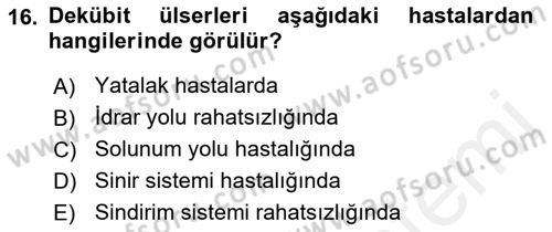 Temel Klinik Bilgisi Dersi 2018 - 2019 Yılı (Vize) Ara Sınav Soruları 16. Soru