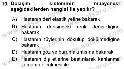 Temel Klinik Bilgisi Dersi 2018 - 2019 Yılı (Vize) Ara Sınav Soruları 19. Soru
