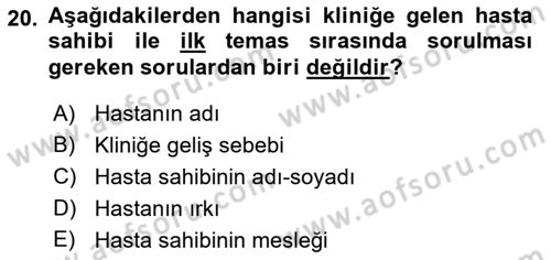 Temel Klinik Bilgisi Dersi 2018 - 2019 Yılı (Vize) Ara Sınav Soruları 20. Soru