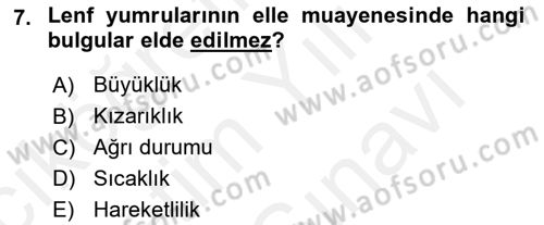 Temel Klinik Bilgisi Dersi 2018 - 2019 Yılı (Vize) Ara Sınav Soruları 7. Soru