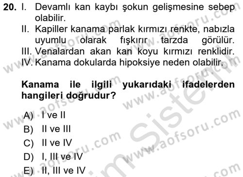 Temel Klinik Bilgisi Dersi 2020 - 2021 Yılı Yaz Okulu Sınav Soruları 20. Soru