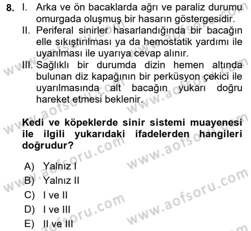 Temel Klinik Bilgisi Dersi 2020 - 2021 Yılı Yaz Okulu Sınav Soruları 8. Soru