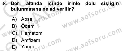 Temel Klinik Bilgisi Dersi 2021 - 2022 Yılı (Vize) Ara Sınav Soruları 8. Soru