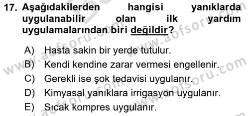 Temel Klinik Bilgisi Dersi 2021 - 2022 Yılı (Final) Dönem Sonu Sınav Soruları 17. Soru