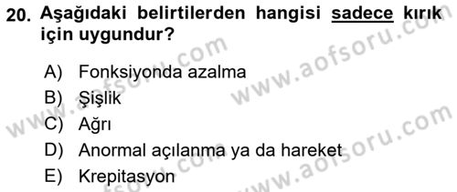 Temel Klinik Bilgisi Dersi 2021 - 2022 Yılı (Final) Dönem Sonu Sınav Soruları 20. Soru
