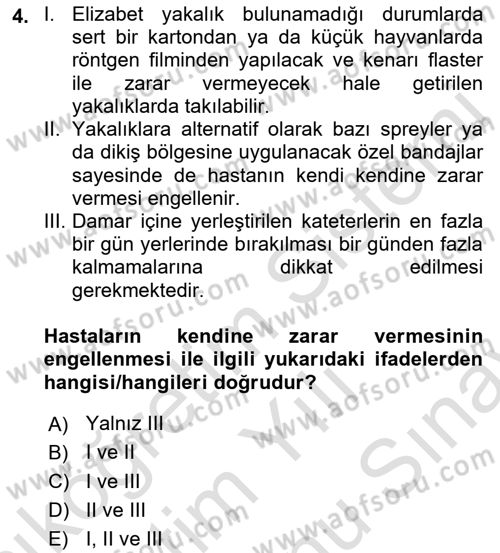 Temel Klinik Bilgisi Dersi 2021 - 2022 Yılı (Final) Dönem Sonu Sınav Soruları 4. Soru