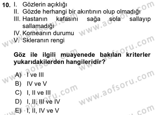 Temel Klinik Bilgisi Dersi 2021 - 2022 Yılı Yaz Okulu Sınav Soruları 10. Soru