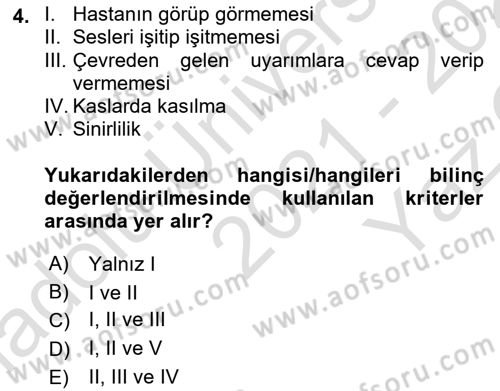 Temel Klinik Bilgisi Dersi 2021 - 2022 Yılı Yaz Okulu Sınav Soruları 4. Soru