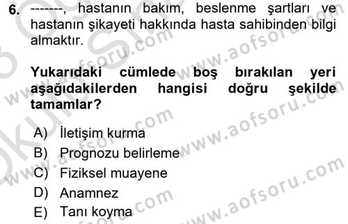 Temel Klinik Bilgisi Dersi 2022 - 2023 Yılı Yaz Okulu Sınav Soruları 6. Soru
