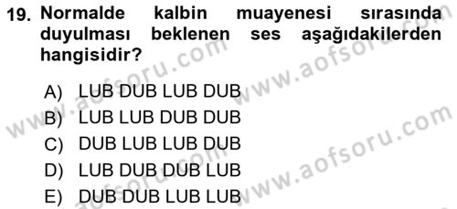 Temel Klinik Bilgisi Dersi 2023 - 2024 Yılı (Vize) Ara Sınav Soruları 19. Soru