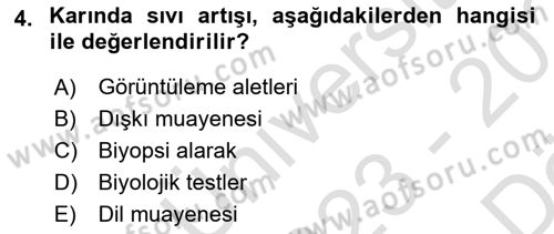 Temel Klinik Bilgisi Dersi 2023 - 2024 Yılı (Vize) Ara Sınav Soruları 4. Soru