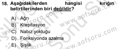 Temel Klinik Bilgisi Dersi 2023 - 2024 Yılı (Final) Dönem Sonu Sınav Soruları 18. Soru