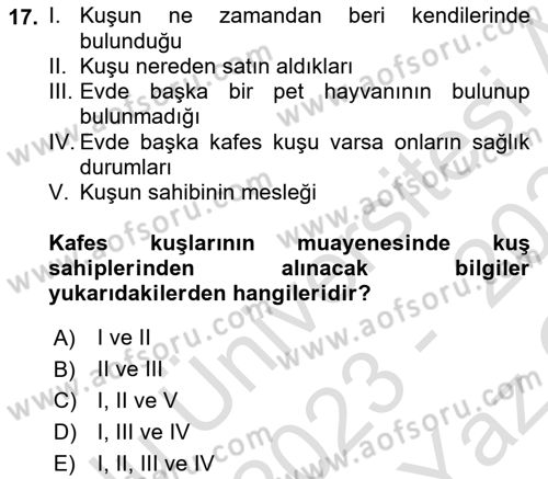 Temel Klinik Bilgisi Dersi 2023 - 2024 Yılı Yaz Okulu Sınav Soruları 17. Soru