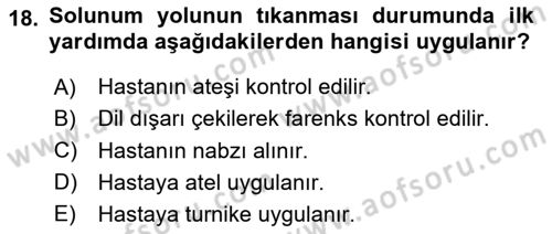 Temel Klinik Bilgisi Dersi 2023 - 2024 Yılı Yaz Okulu Sınav Soruları 18. Soru