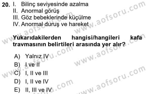Temel Klinik Bilgisi Dersi 2023 - 2024 Yılı Yaz Okulu Sınav Soruları 20. Soru