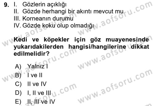 Temel Klinik Bilgisi Dersi 2023 - 2024 Yılı Yaz Okulu Sınav Soruları 9. Soru