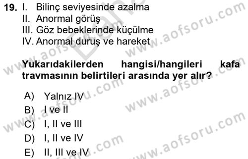 Temel Klinik Bilgisi Dersi 2024 - 2025 Yılı (Final) Dönem Sonu Sınav Soruları 19. Soru