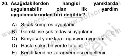 Temel Klinik Bilgisi Dersi 2024 - 2025 Yılı (Final) Dönem Sonu Sınav Soruları 20. Soru