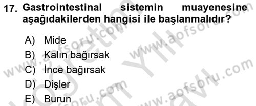 Temel Klinik Bilgisi Dersi 2025 - 2026 Yılı (Vize) Ara Sınav Soruları 17. Soru