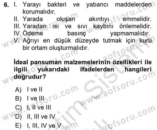 Temel Klinik Bilgisi Dersi 2025 - 2026 Yılı (Vize) Ara Sınav Soruları 6. Soru
