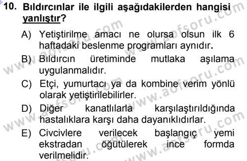 Temel Yem Bilgisi ve Hayvan Besleme Dersi 2012 - 2013 Yılı (Final) Dönem Sonu Sınav Soruları 10. Soru