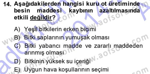 Temel Yem Bilgisi ve Hayvan Besleme Dersi 2014 - 2015 Yılı (Vize) Ara Sınavı 14. Soru