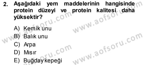 Temel Yem Bilgisi ve Hayvan Besleme Dersi 2014 - 2015 Yılı (Vize) Ara Sınavı 2. Soru