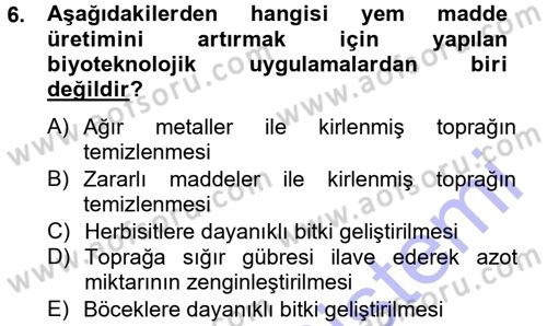 Temel Yem Bilgisi ve Hayvan Besleme Dersi 2014 - 2015 Yılı (Vize) Ara Sınavı 6. Soru