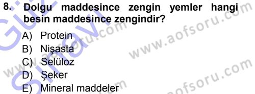 Temel Yem Bilgisi ve Hayvan Besleme Dersi 2014 - 2015 Yılı (Vize) Ara Sınavı 8. Soru