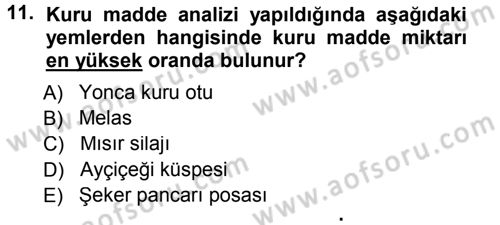 Temel Yem Bilgisi ve Hayvan Besleme Dersi 2014 - 2015 Yılı Tek Ders Sınavı 11. Soru